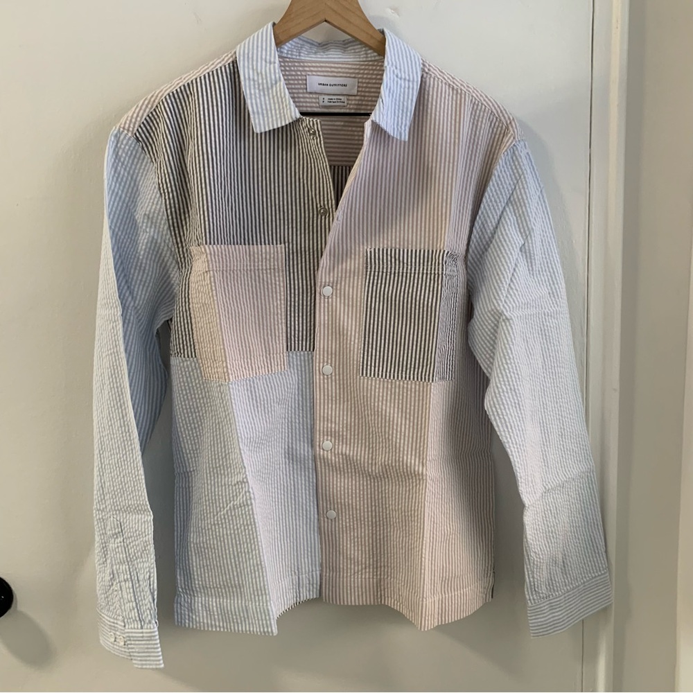 Urban Outfitters Mixed Stripe patchwork long sleeve button down shirt size small
